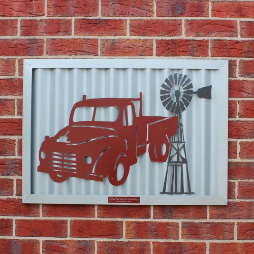 Red bedford and grey windmill